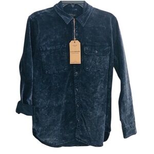 Lucky Brand Blue Button Down Velour Shacket Shirt